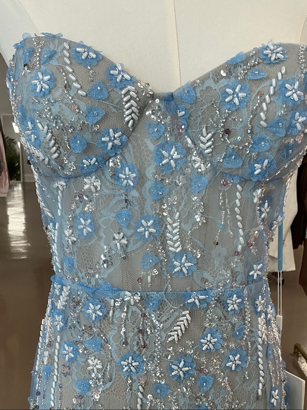 Mac Duggal Strapless Light Blue Beaded Sequin Gown - Picture 5 of 5